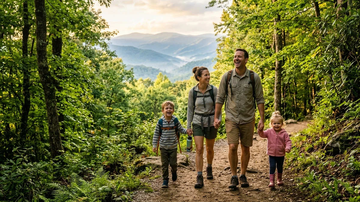 Great Smoky Mountains panoramic family road trip overlook near Pigeon Forge